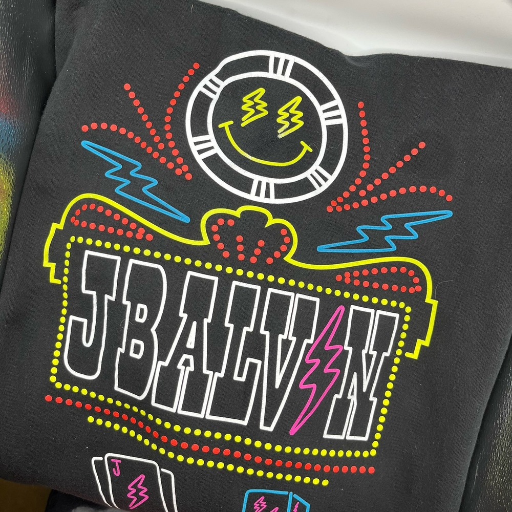 BALVIN Colombian Reggaeton Vegas Neon Cowboy Concert 2 Sided VIBRAS Hoodie Sz M‎